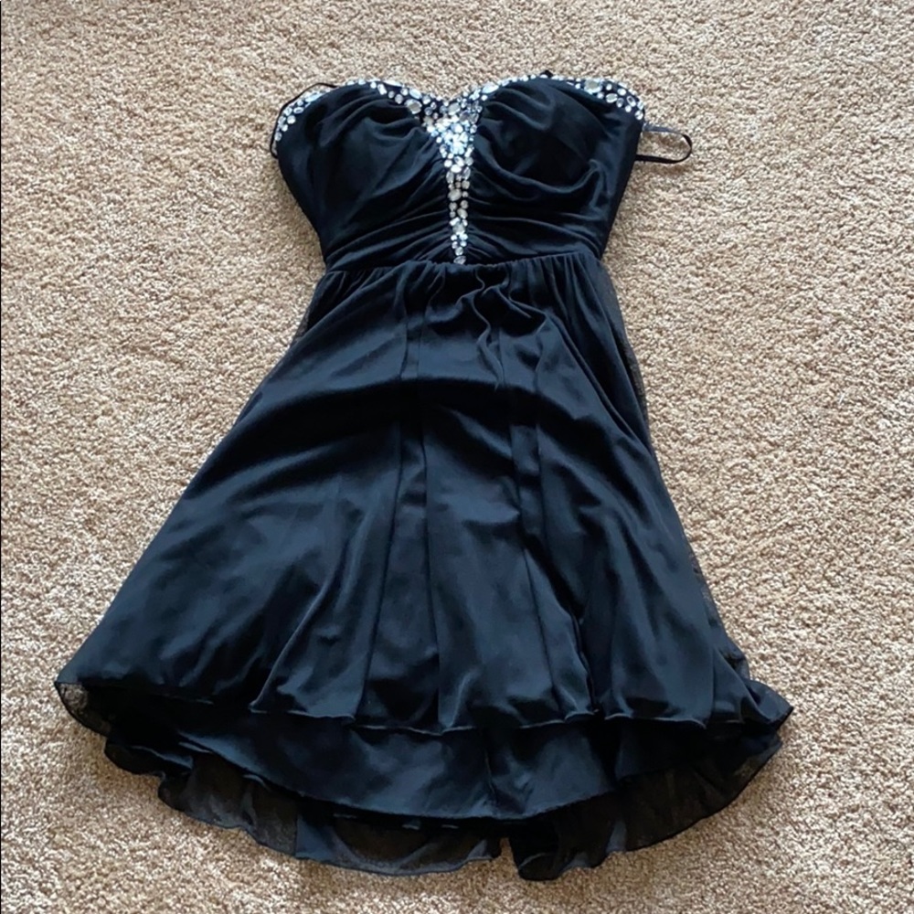 Sparkly black strapless dress with back cut out